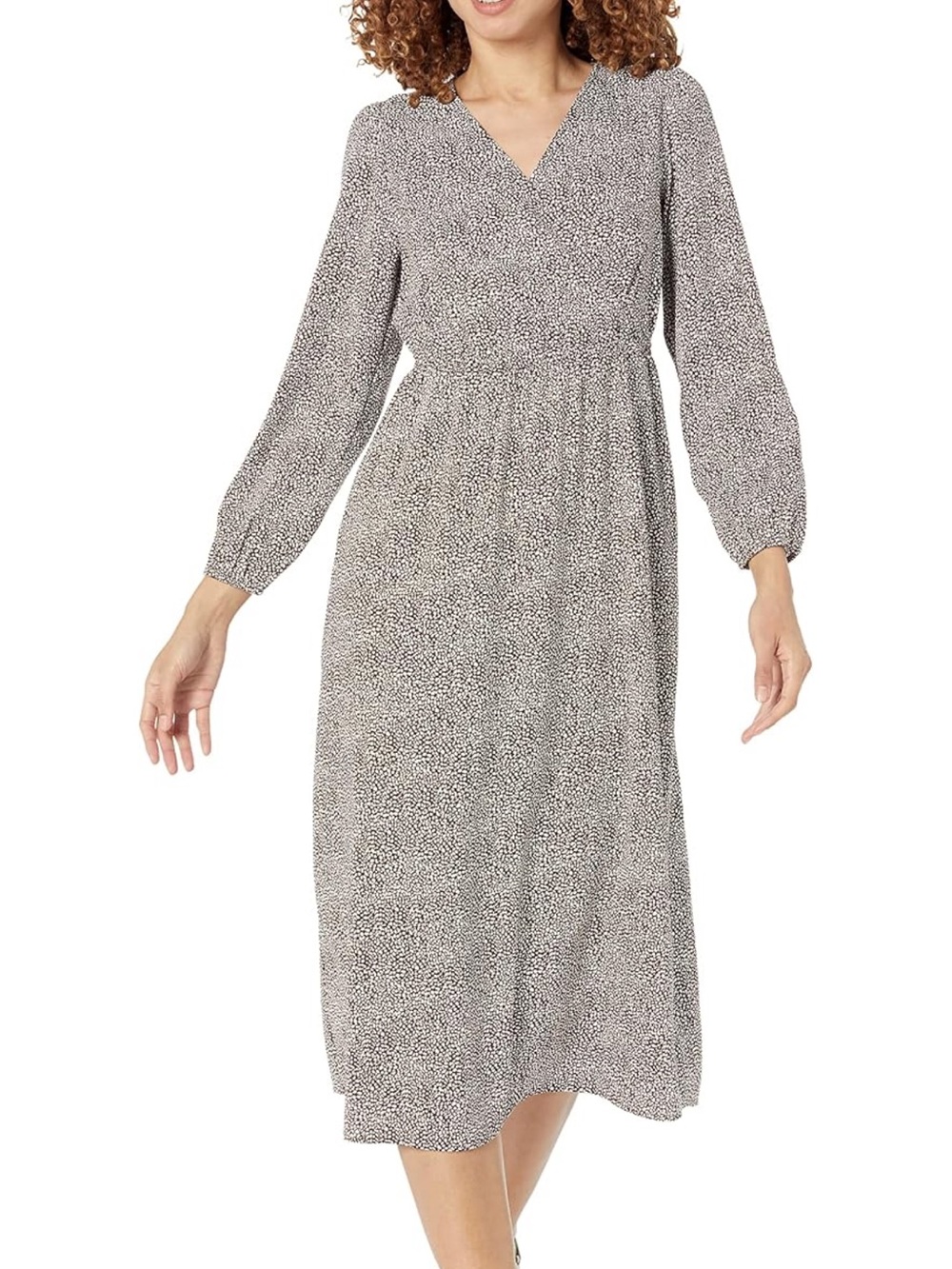 Amazon Essentials Women's Georgette Long Sleeve V-Neck Midi Dress Leopard Small